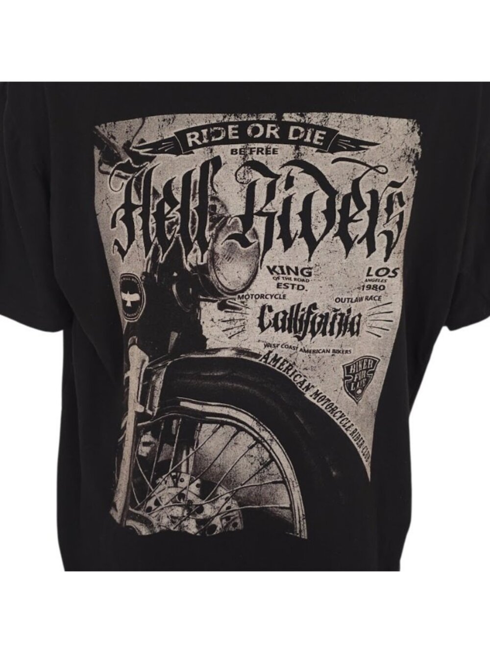 Motorcycle T Shirt Mens Size Large Black Hell Riders Ride Or Die Biker Tee